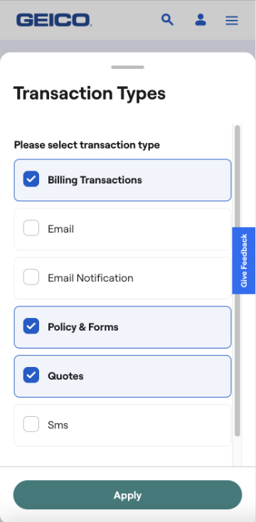 GEICO transaction types
